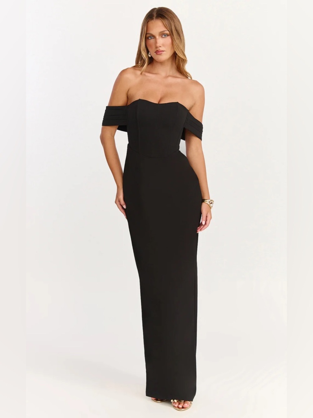 Showpo Black Strapless Off-Shoulder Column Gown